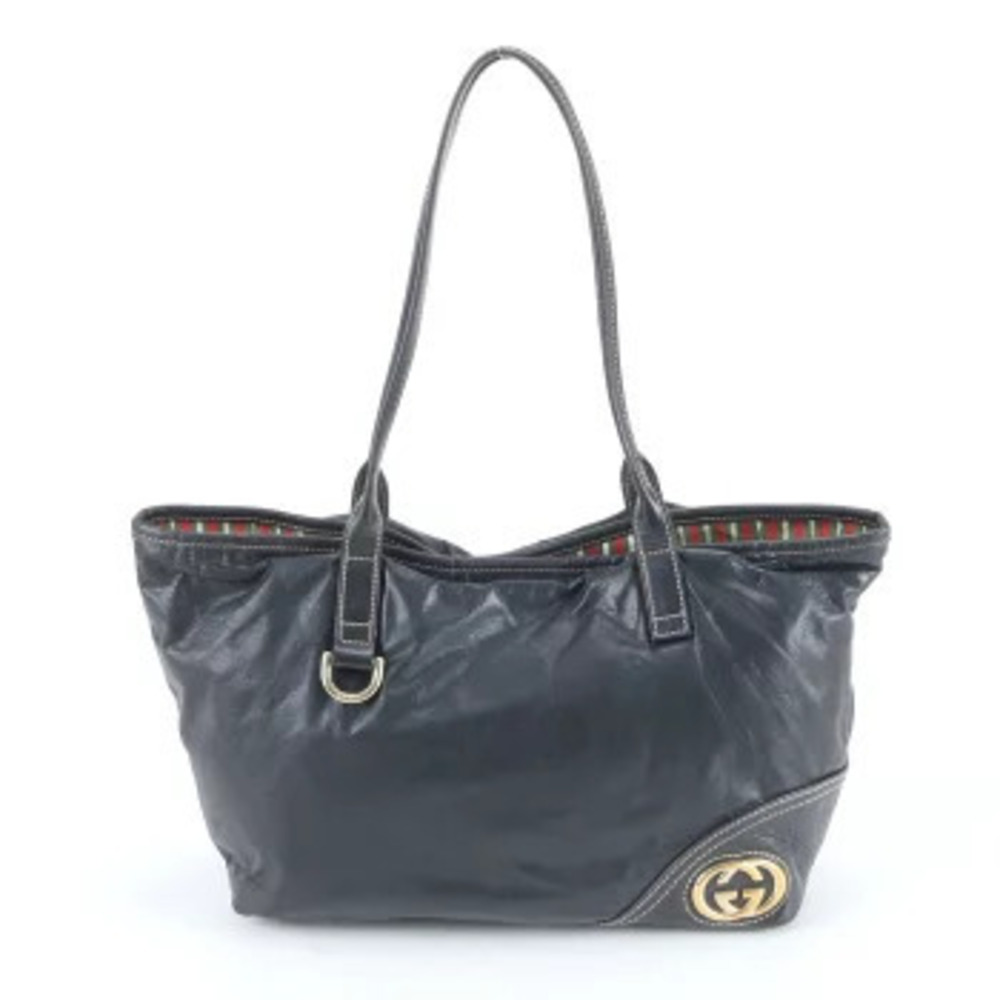 Gucci Brit Interlocking GG Leather 2Way Shoulder 2Way Tote Bag Black